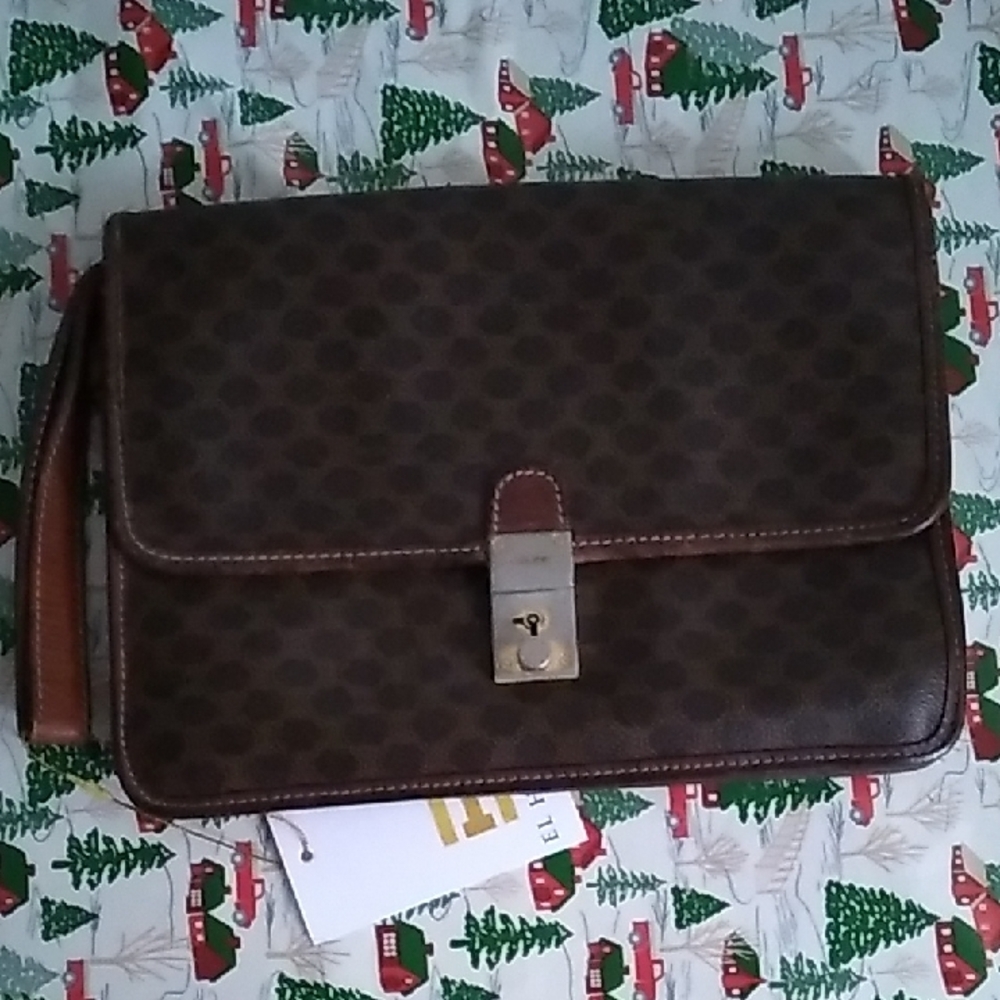 Celine Dark Brown Patterned Large Clutch